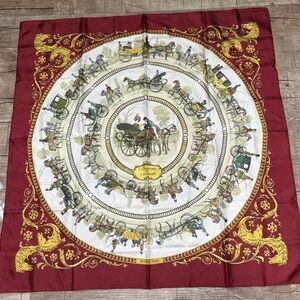 Hermes Burgundy and Gold Silk Scarf